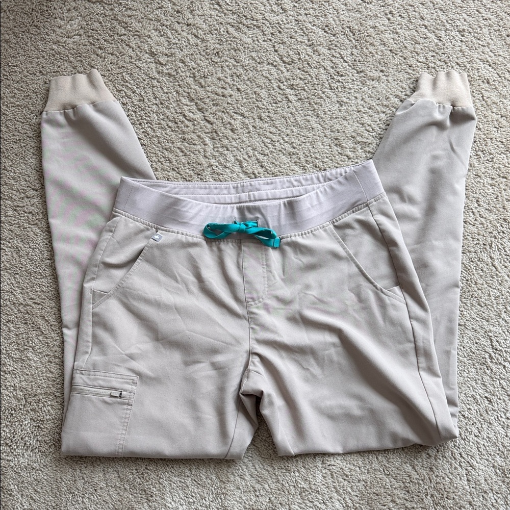 Figs Beige Joggers with Teal Drawstring